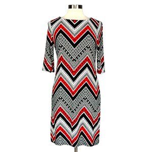 Sandra Darren Chevron Stripe Dress Red Black White Zig Zag size 6